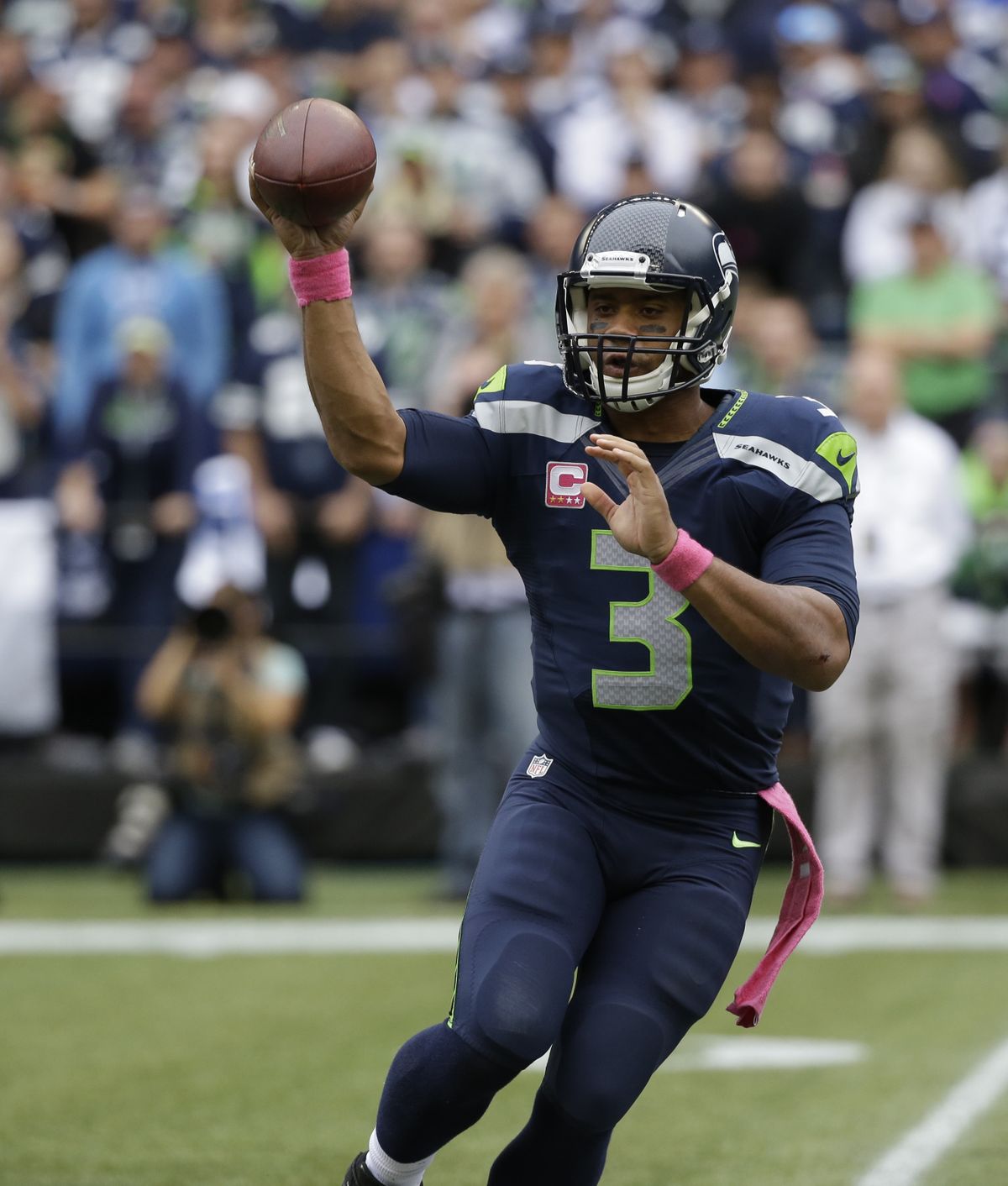 Russell Wilson is focused on the “opportunity” at Carolina. (Associated Press)