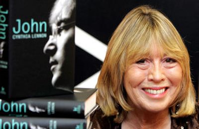 
Cynthia Lennon, the first wife of Beatle's band member John Lennon, sits behind copies of her newly released book entitled 