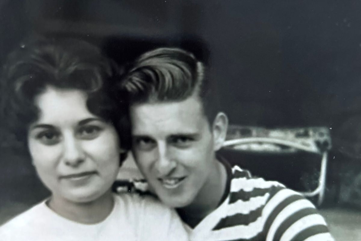 Beverly and Bill Holley pose for a photo at her parents’ home before their first date in Nashville, Tenn.  (Courtesy of Beverly Holley)