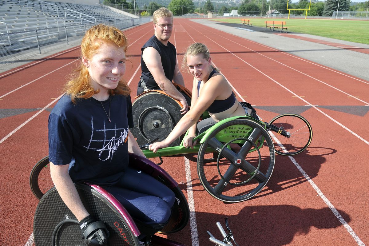 Kristen Messer, Austin Pruitt, center, and Amberlynn Weber, shown July 19 at West Valley High School, have qualified for the Paralympics in London this summer. The three, all members of Team St. Luke’s, will compete in track events along with Susannah Scaroni.. (Jesse Tinsley)