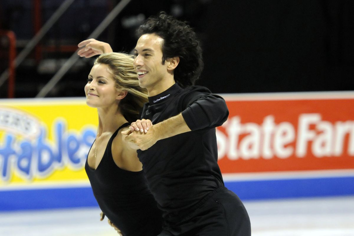 Tanith Belbin and Ben Agosto practice for the U.S. Figure Skating Championships on the Spokane Arena ice, Jan. 19, 2010. (Dan Pelle / The Spokesman-Review)