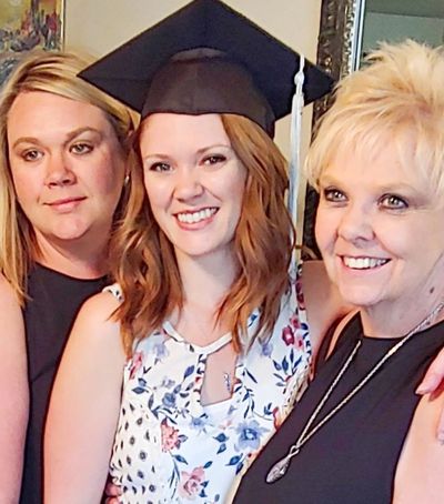 Darci Clark, Brianna Hayes and their mother Sharon Hayes celebrate Brianna Hayes’ graduation from her master’s program in 2019.  (Courtesy of Sharon Hayes)