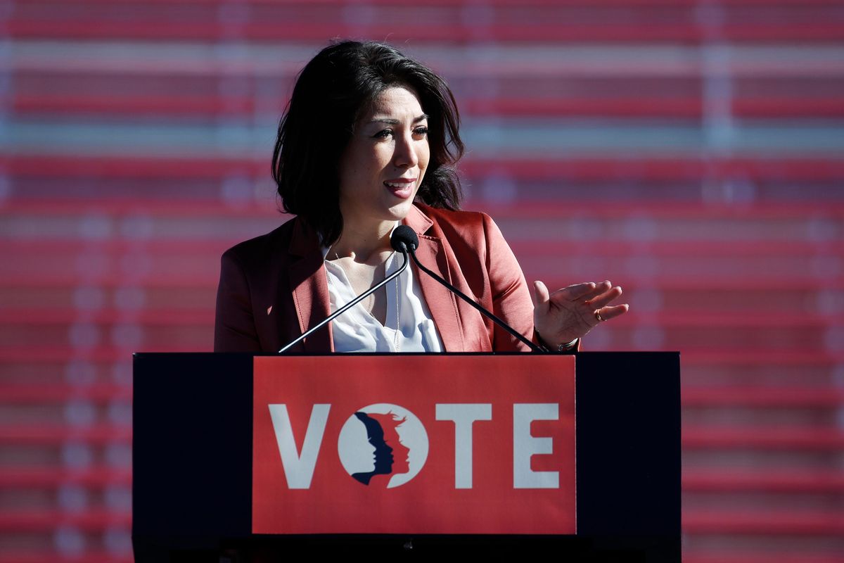 In this Jan. 21, 2018, file photo Idaho state Rep. Paulette Jordan speaks during a women’s march rally in Las Vegas. (John Locher / Associated Press)