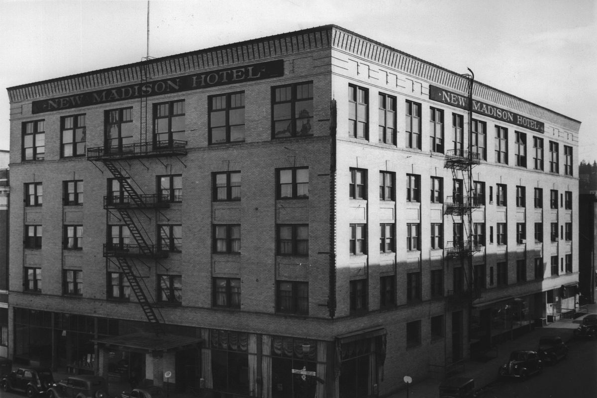 1937: The Madison Building housed the New Madison Hotel on upper floors and retail businesses on the ground floor. Businessman Frank P. Hogan built the hotel in 1907. When the building opened, Blair Business College was on the top floor, which has higher ceilings than the other floors. (SPOKESMAN-REVIEW PHOTO ARCHIVE)