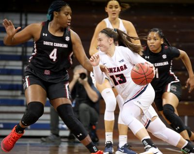 Cierra Walker, driving against South Carolina on Nov. 29, has connected on 10 of 22 3-point attempts this season.  (Courtesy of Dave Eggen/Inertia)