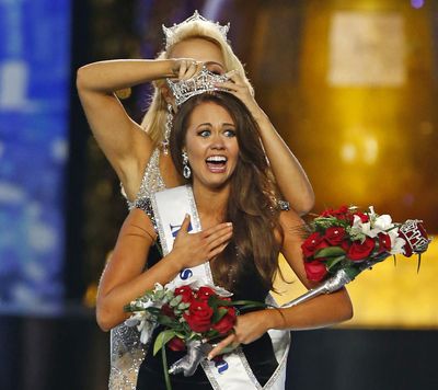 Miss North Dakota Cara Mund reacts after being named Miss America during the pageant Sept. 10, 2017, in Atlantic City, N.J. (Noah K. Murray / Associated Press)