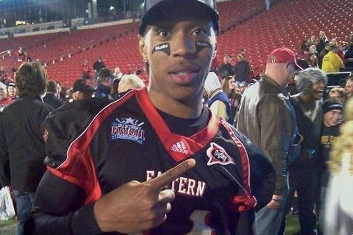 Alden Gibbs, a former Eastern Washington University cornerback, poses in his football jersey in an undated photo. He was shot 11 times after a dispute early Monday, Jan. 16, 2017, in Seattle’s Pioneer Square. (Courtesy of Kevin Winford)