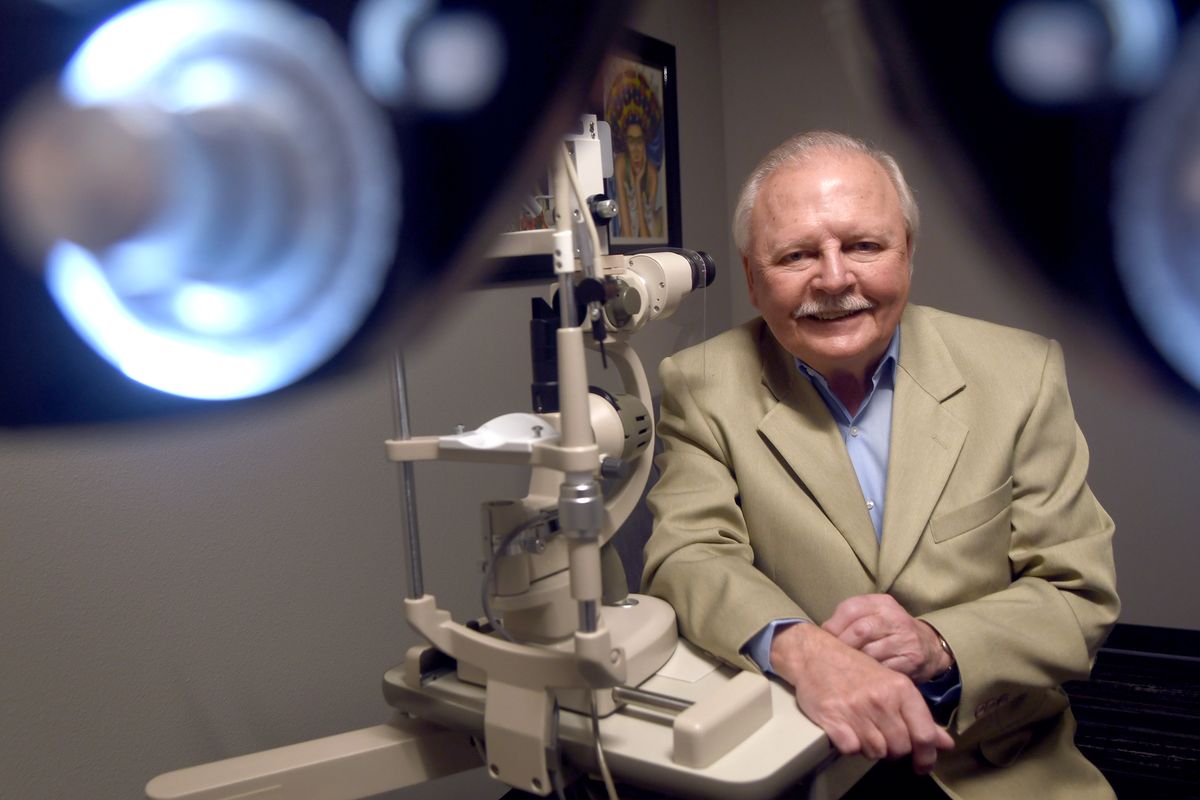 Optometrist Dr. David Kordish, 70, works part time at Brisbane Eyecare in Spokane Valley and monitors his patients for eye conditions. Kordish received implants with an iStent injection after having reactions to glaucoma medical drops.  (Kathy Plonka/The Spokesman-Review)