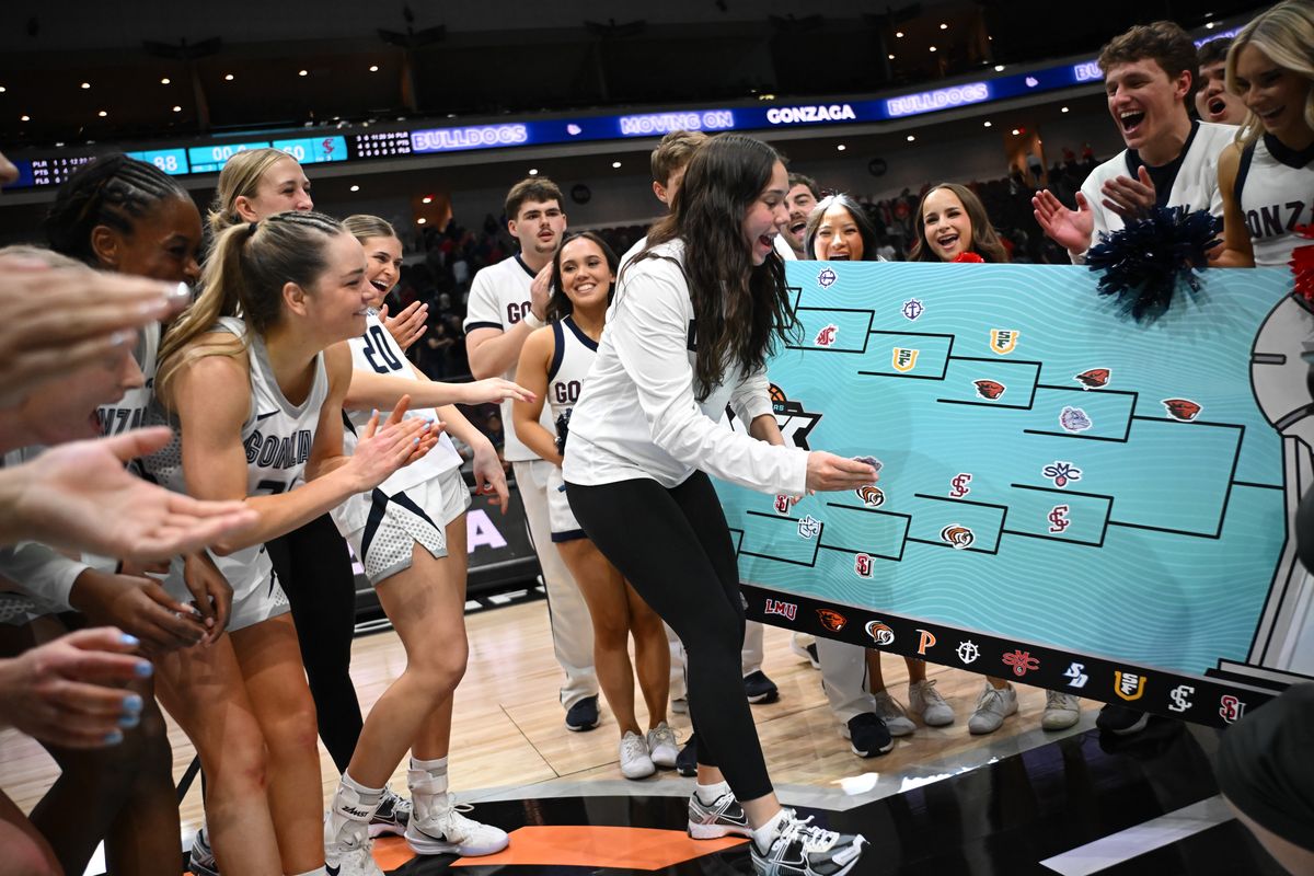Gonzaga guard Vera Gunaydin punches GU’s ticket to the finals after the beating Santa Clara on Monday at Orleans Arena in Las Vegas.  (Tyler Tjomsland/The Spokesman-Review)