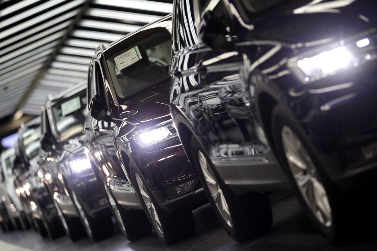 Volkswagen cars are pictured Thursday, March 8, 2018, during a final quality control at the Volkswagen plant in Wolfsburg, Germany. Volkswagen CEO Matthias Mueller said during the Volkswagen group annual press conference the automaker had “an excellent year” last year and is committed to addressing concerns about diesel pollution. (Michael Sohn / AP)