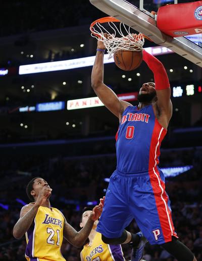 Detroit’s Andre Drummond had career- high 27 rebounds, 17 on offensive end. (Associated Press)