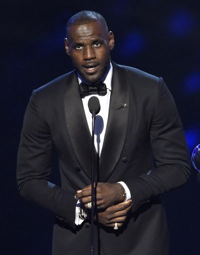 Cleveland Cavaliers star LeBron James accepted the award for best moment for his team’s 2016 NBA Finals Championship. (Chris Pizzello / Associated Press)