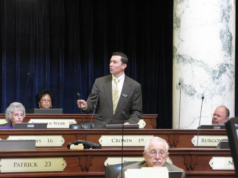 Rep. Brian Cronin, D-Boise, debates against SB 1184, the school reform bill, in the House on Friday morning. Cronin said bill spends even more on buying laptop computers than the previous version, even though education stakeholders made that one of their top objections to the earlier bill. (Betsy Russell)