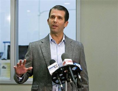 Republican presidential candidate Donald Trump's son, Donald Trump, Jr., promotes his farther's campaign during a brief stop at the Jackson Jet Center, in Boise, Idaho, Thursday Sept. 22, 2016. (Darin Oswald / AP)