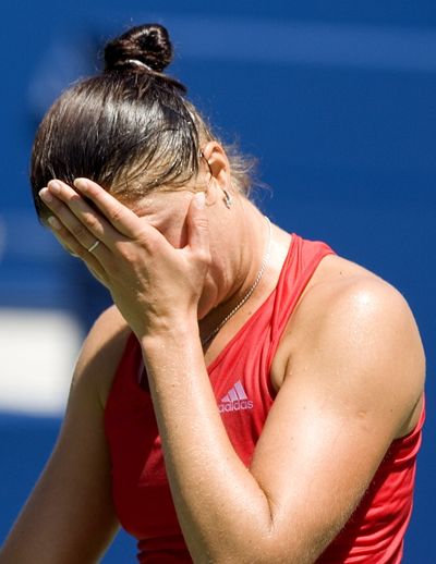 Russia’s Dinara Safina reacts during her loss to France’s Aravane Rezai in the second round of the Rogers Cup tennis tournament.  (Associated Press / The Spokesman-Review)