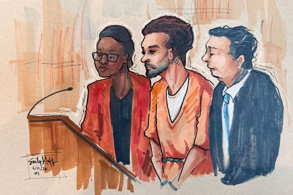 Defense Attorneys Tezira Abe and Eugene Ohm flank Cole Allen, a suspect in the White House Correspondents