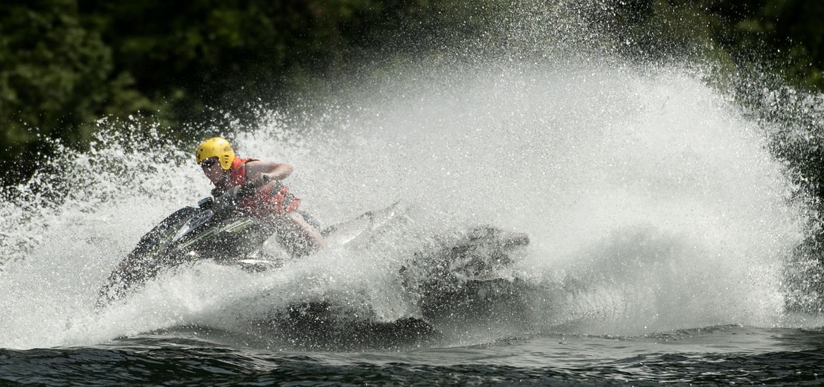 Kootenai County Marine Deputy Bryan Brumwell trains on the slalom course at Blue Creek Bay in Lake Coeur d