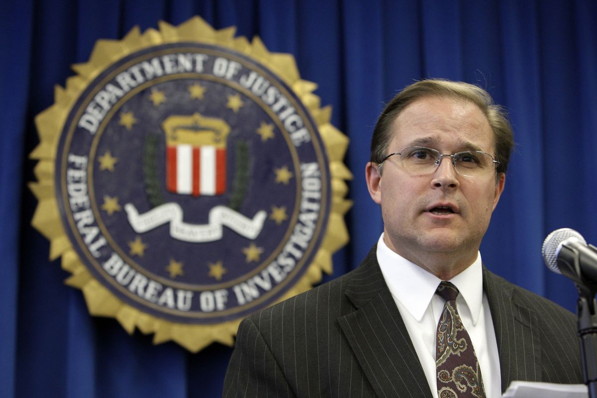 Bill Lewis, assistant agent in charge of the FBI's Los Angeles field office, discusses the arrests of four men suspected of promoting terrorist activities in counties east of Los Angeles, at a news conference at FBI headquarters in Los Angeles Tuesday, Nov. 20, 2012. (Reed Saxon / Associated Press)