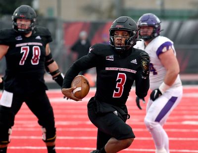 Eastern Washington quarterback Eric Barriere ranks third in FCS career passing yards (13,809) and total offense (15,394 yards).  (COLIN MULVANY/THE SPOKESMAN-REVIEW)