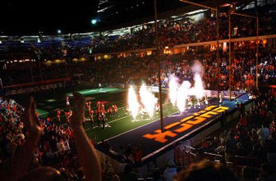
Fans cheer as the Spokane Shock enter the Spokane Arena for the first time Thursday night. 
 (Jed Conklin / The Spokesman-Review)