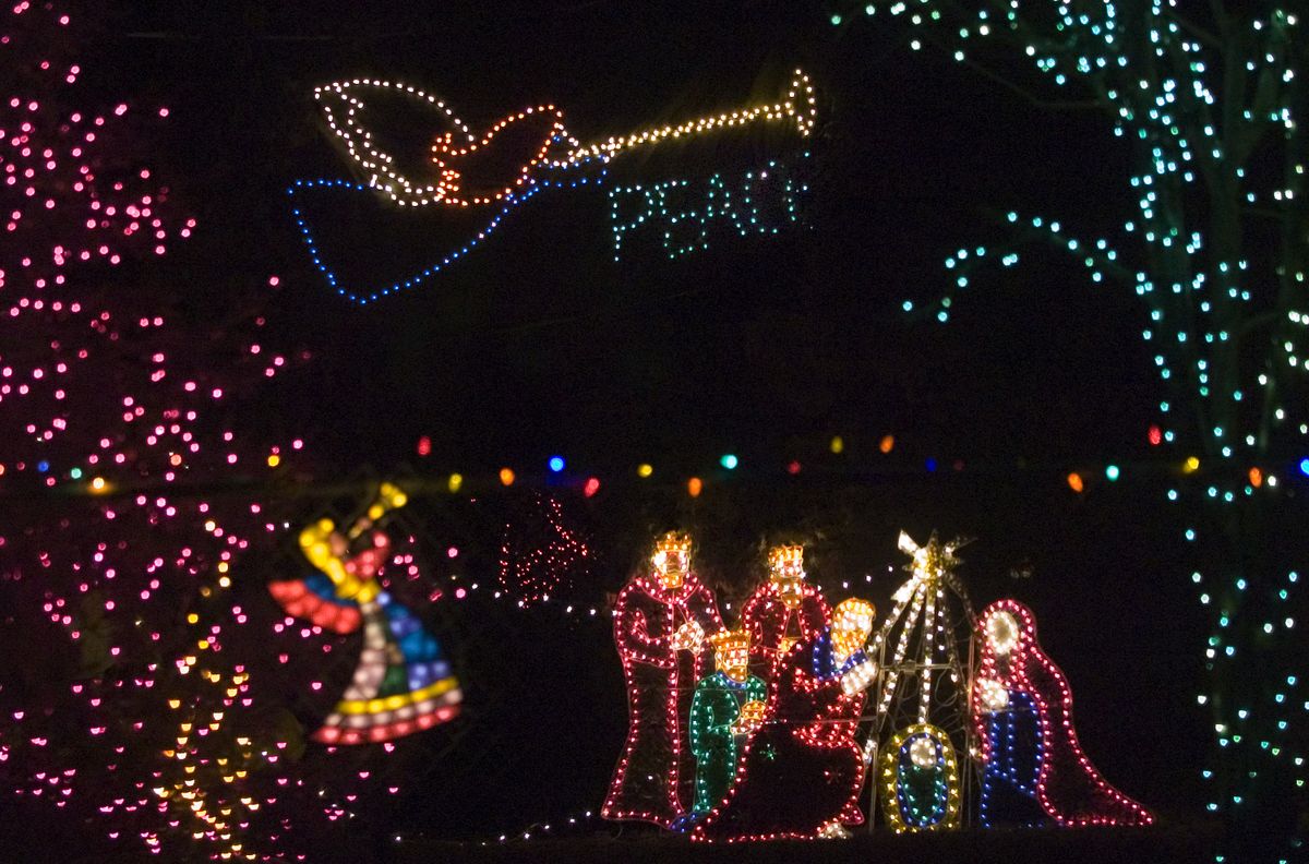 An impressive nativity and angel made of lights are among the scenes that have been found over the years in the Spokane area.  (File / The Spokesman-Review)