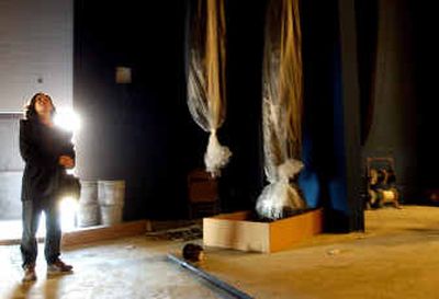 
Barbara Russell, of Friends of the Arts, checks out the progress of the Becker Memorial Auditorium at the new Bonners Ferry High School under construction. 