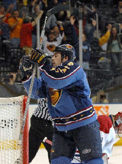 
Jon Sim's two goals Thursday night helped the Atlanta Thrashers win their fifth straight game. 
 (Associated Press / The Spokesman-Review)