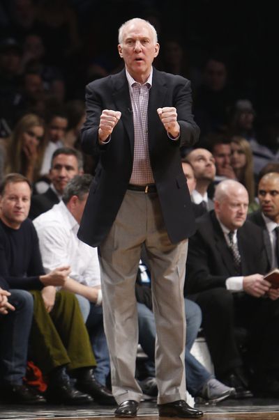 Spurs coach Gregg Popovich sat top players in 103-89 loss to the Nets. (Associated Press)