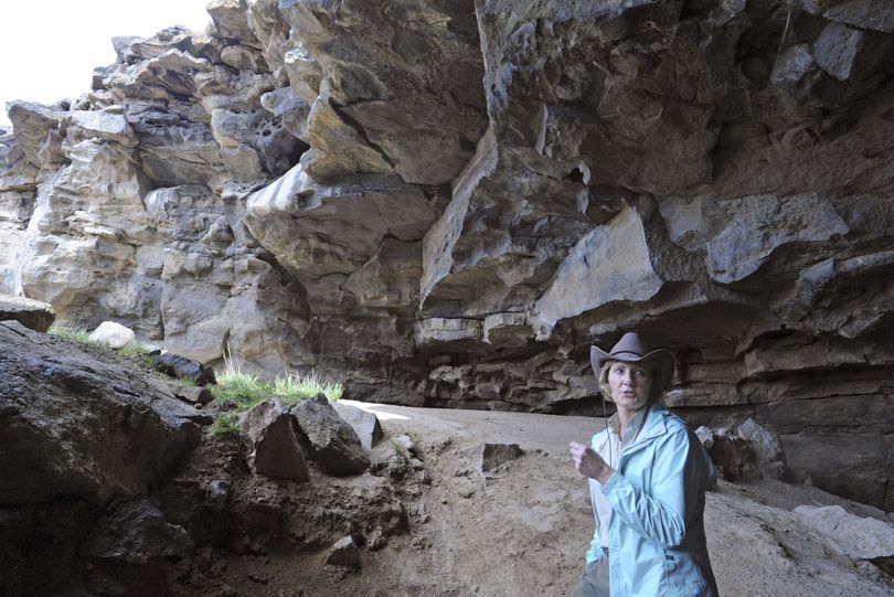 Suzann Henrikson, archaeologist for the Bureau of Land Management, talks about the potential for further discoveries at the Wasden caves west of Idaho Falls. (Associated Press)