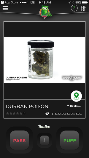 The Budbo app lets users pick their marijuana strain the same way as a (potential) one-night stand on Tinder. 