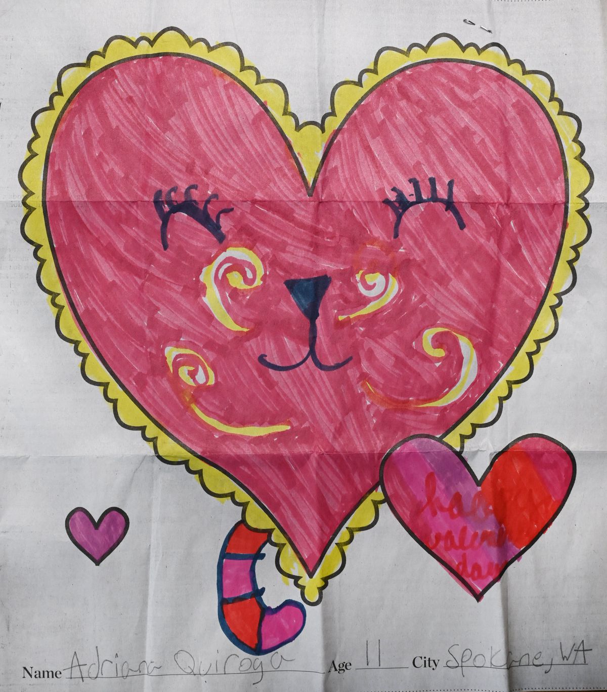 Adriana Quiroga, 11, of Spokane is one of the winners in The Spokesman-Review’s annual Valentine’s Day coloring contest.  (Jesse Tinsley/THE SPOKESMAN-REVI)