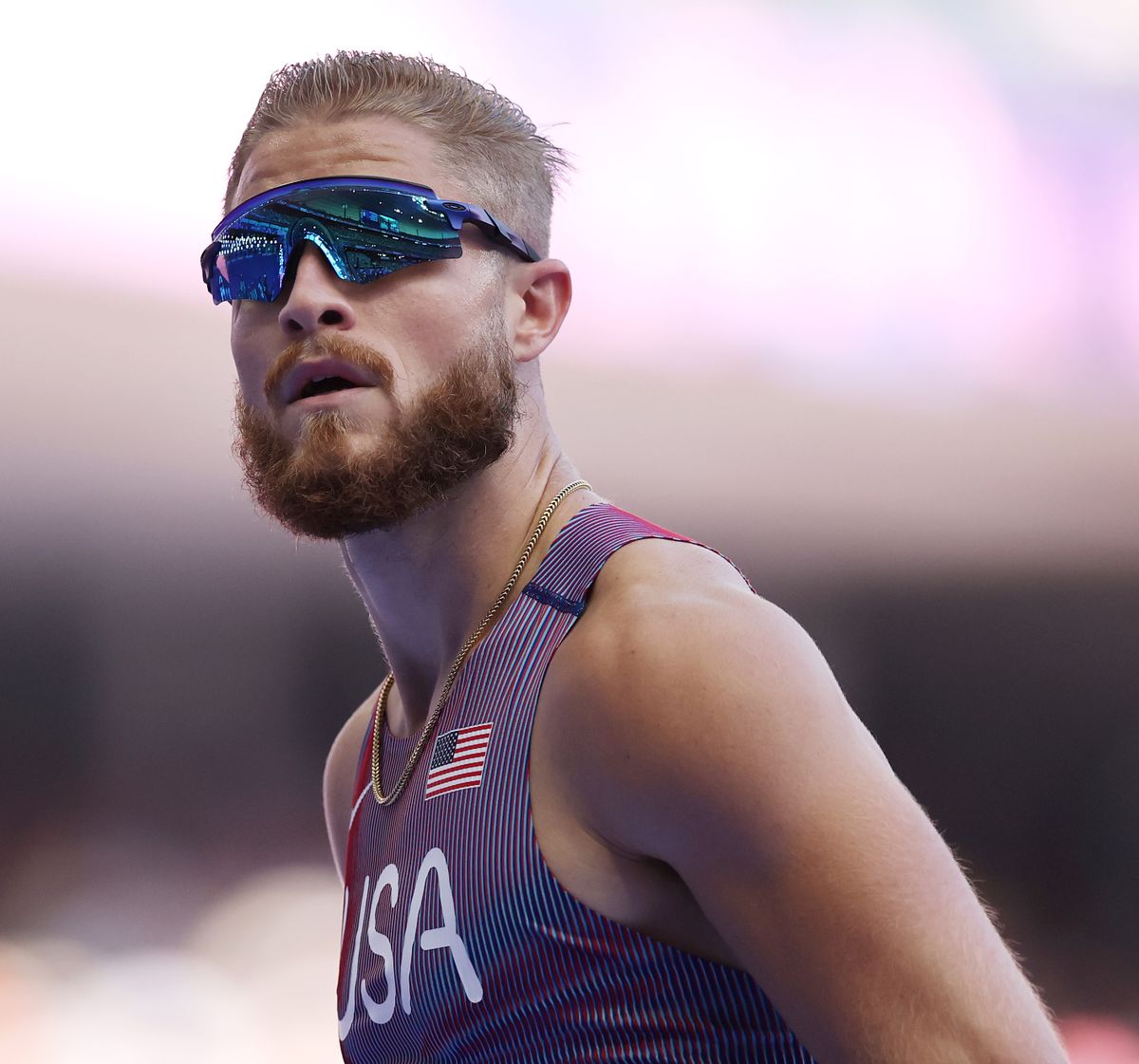 CJ Allen of Team United States looks on during the Men’s 400m Hurdles Round 1 on day ten of the Olympic Games Paris 2024 at Stade de France on August 05, 2024 in Paris, France.  (Getty Images)