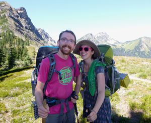 Hikers Scout Leader and Cheerleader were a few days from finishing the 500-mile Washington section of the Pacific Crest Trail when the Spokane Mountaineers passed them at Rock Pass in the Pasayten Wilderness. (Rich Landers)