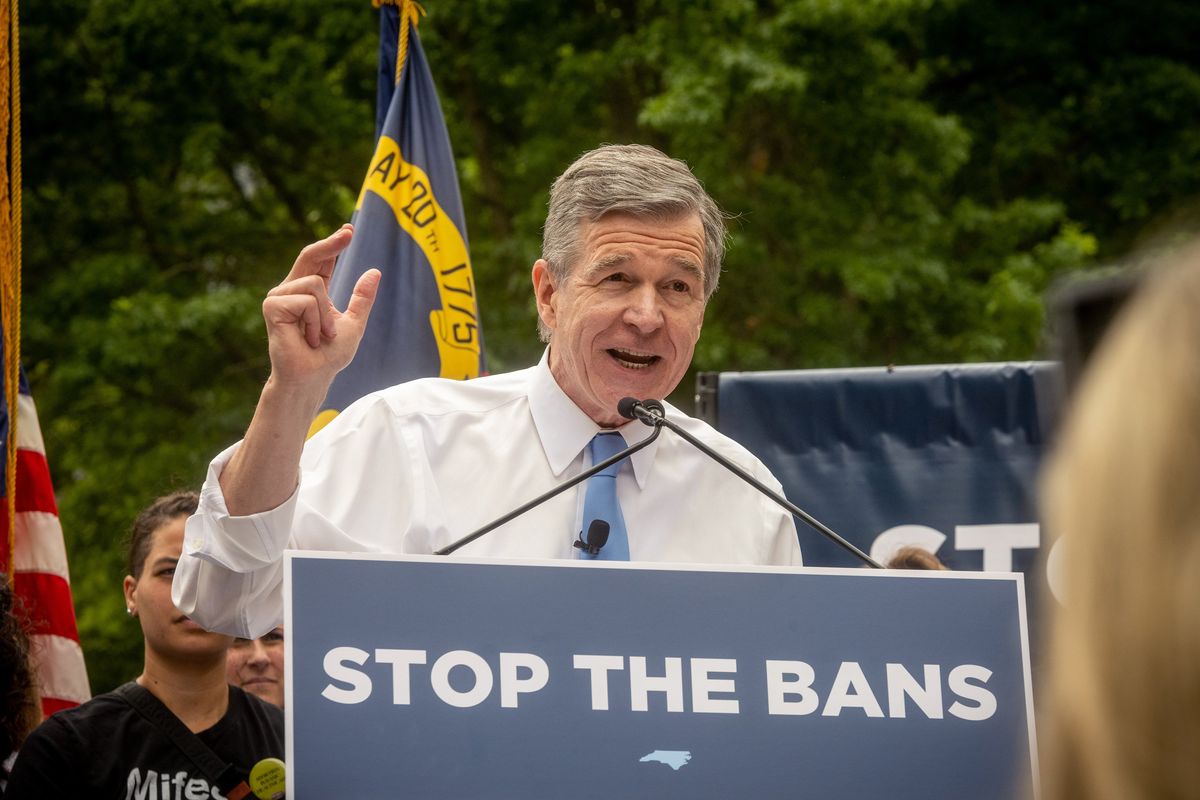 Gov. Roy Cooper at a "veto rally" in Raleigh, N.C., May 12. Republican legislators in North Carolina