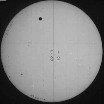 
This plate image shows Venus (black dot) crossing the sun's face in 1882. On June 8, it's set to do so again. This plate image shows Venus (black dot) crossing the sun's face in 1882. On June 8, it's set to do so again. 
 (Associated PressAssociated Press / The Spokesman-Review)
