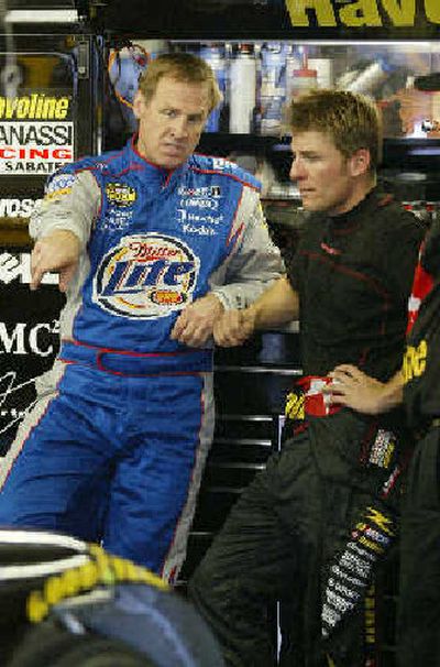 
Veteran Rusty Wallace, left, speaks with Jamie McMurray, right, during break for title chase. 
 (Associated Press / The Spokesman-Review)