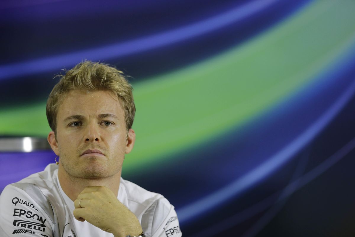 Mercedes driver Nico Rosberg, of Germany, attends a press conference, in Sao Paulo, Brazil, Thursday, Nov. 10, 2016. Brazil will stage the Formula One Grand Prix’s penultimate race of the season at the Interlagos Circuit, on Sunday. (Nelson Antoine / Associated Press)