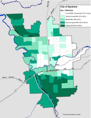 Turnout map for 11-3-09 election in city of Spokane.