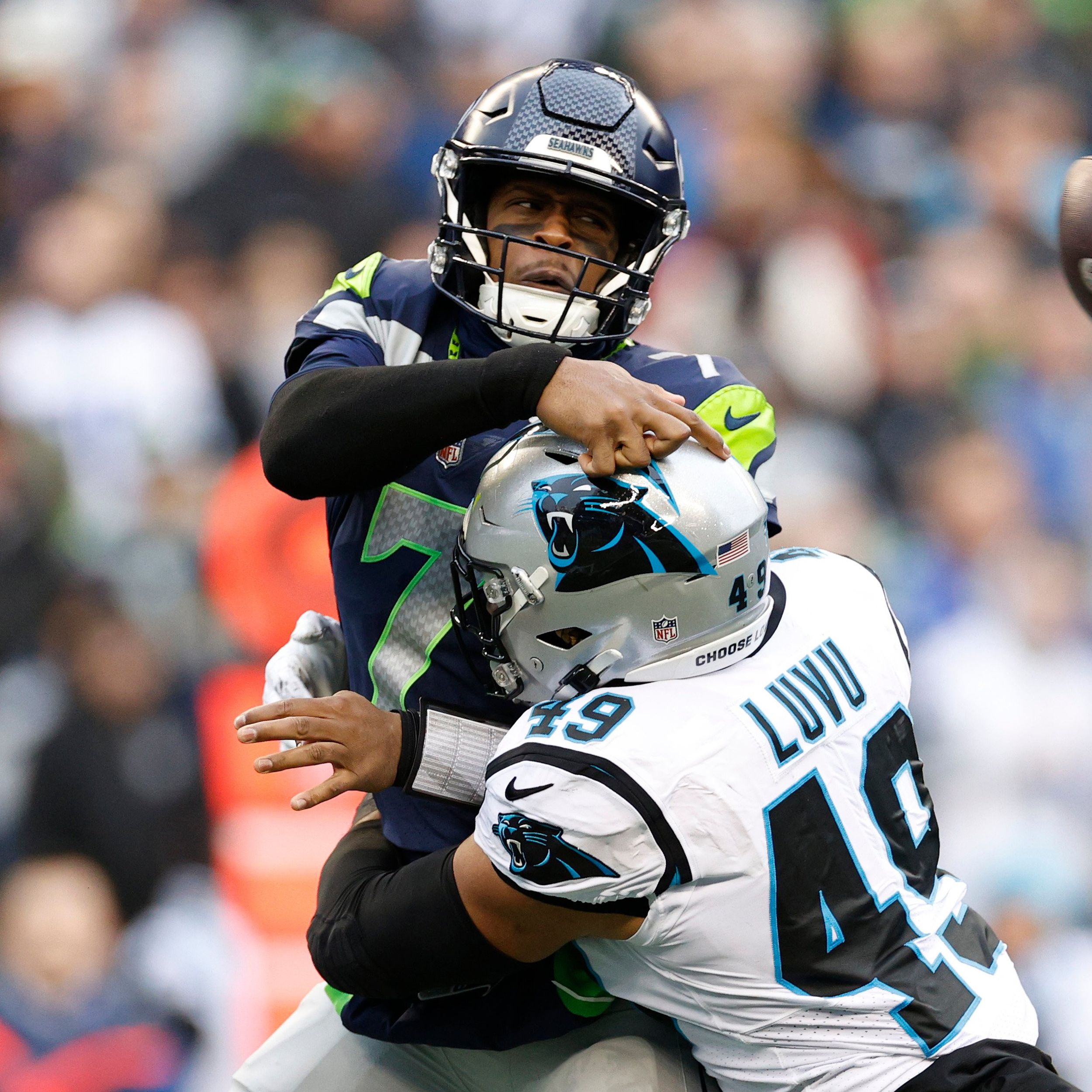 Frankie Luvu of the Carolina Panthers blocks the punt kick return by  News Photo - Getty Images