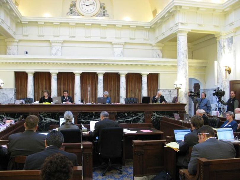 The Idaho Legislature's Joint Finance-Appropriations Committee, which meets in the historic former Idaho Supreme Court chambers on the third floor of the Idaho state capitol, debates school funding during the 2010 legislative session. (Betsy Russell)