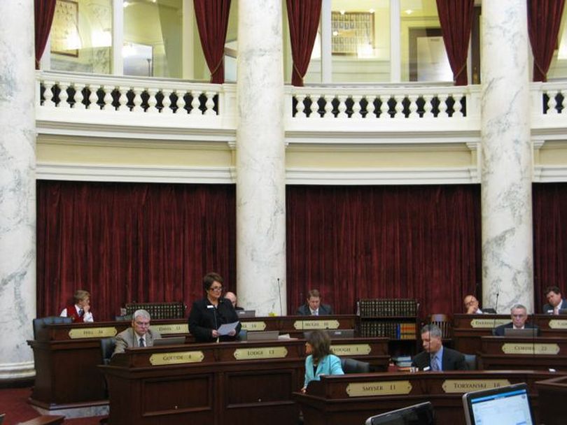 Sen. Patti Anne Lodge, R-Huston, opens debate in the Senate on Monday on HB 260, the bill to cut $108 million from Idaho's Medicaid services, including $35 million in state general funds. (Betsy Russell)