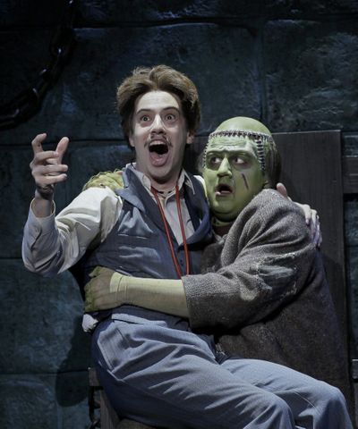 A.J. Holmes stars as Frederick Frankenstein and Rory Donovan plays The Monster in “Young Frankenstein.”