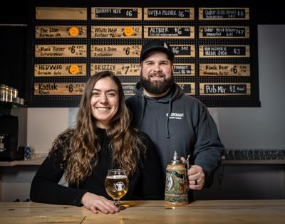 No Drought Brewing Co. owners, Damon Netz and his wife Magen Potter-Netz, recently opened a brewery that shares a building with Northwest Pizza Co. in Spokane Valley.  (COLIN MULVANY/THE SPOKESMAN-REVI)