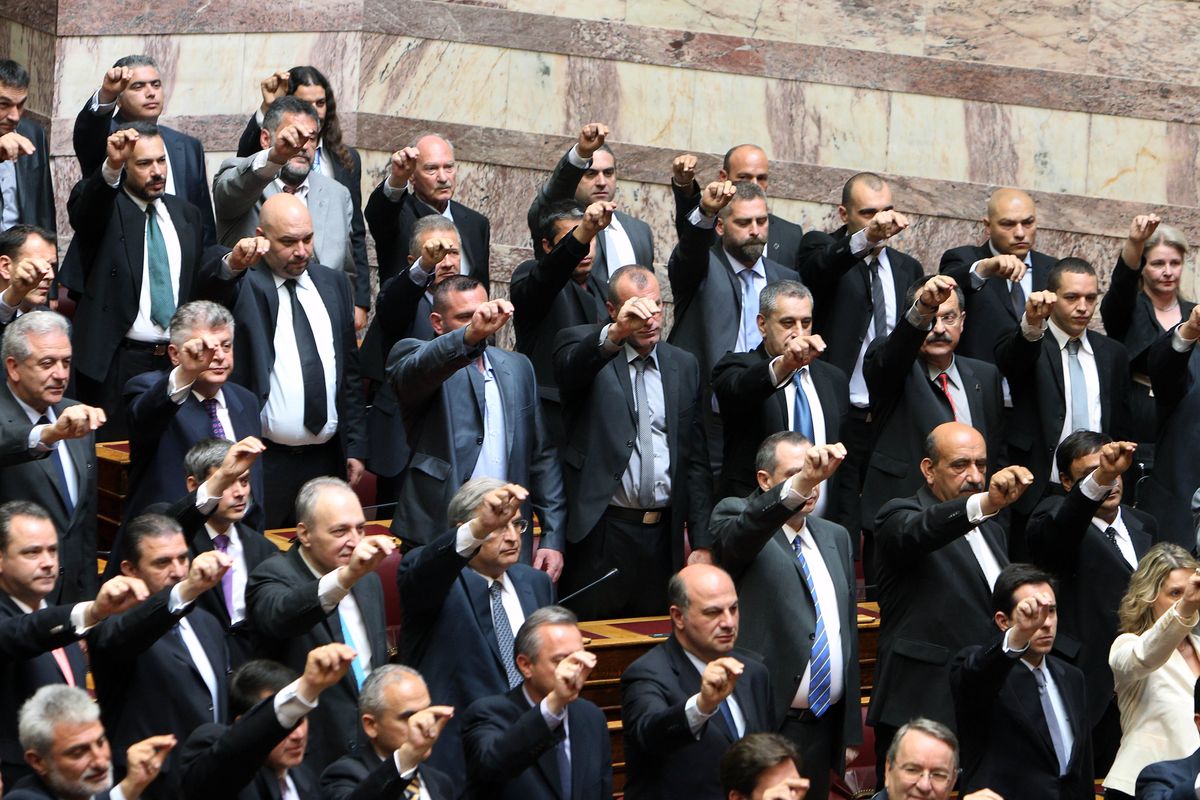 New members of the Greek parliament are sworn in Thursday in Athens. Among the new lawmakers are 21 members of the extreme right-wing Golden Dawn party. (Associated Press)