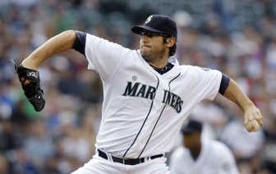 M's pitcher Ryan Rowland-Smith was roughed up a bit after 3 scoreless innings in his first career start. Associated Press
 (Associated Press / The Spokesman-Review)