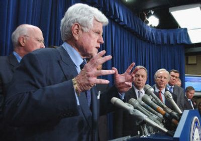 
Senator Edward Kennedy, D-Mass., talks to reporters on Capitol Hill on Thursday,  after the Senate voted 62-36 to approve an overhaul of the nation's immigration laws. 
 (Associated Press / The Spokesman-Review)