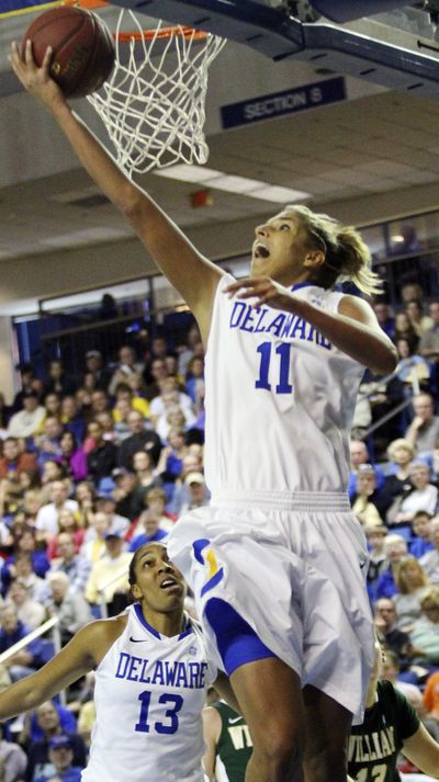 Delaware’s Elena Delle Donne goes up for a layup in a win over William & Mary. (Associated Press)