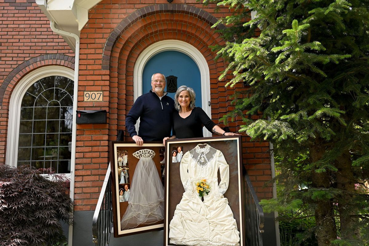 On June 17, Bill and BethAnn Long celebrated their 47th anniversary. To mark the occasion, Bill surprised her by salvaging her wedding gown. The couple is photographed at their home in Spokane on June 1.  (Kathy Plonka/The Spokesman-Review)
