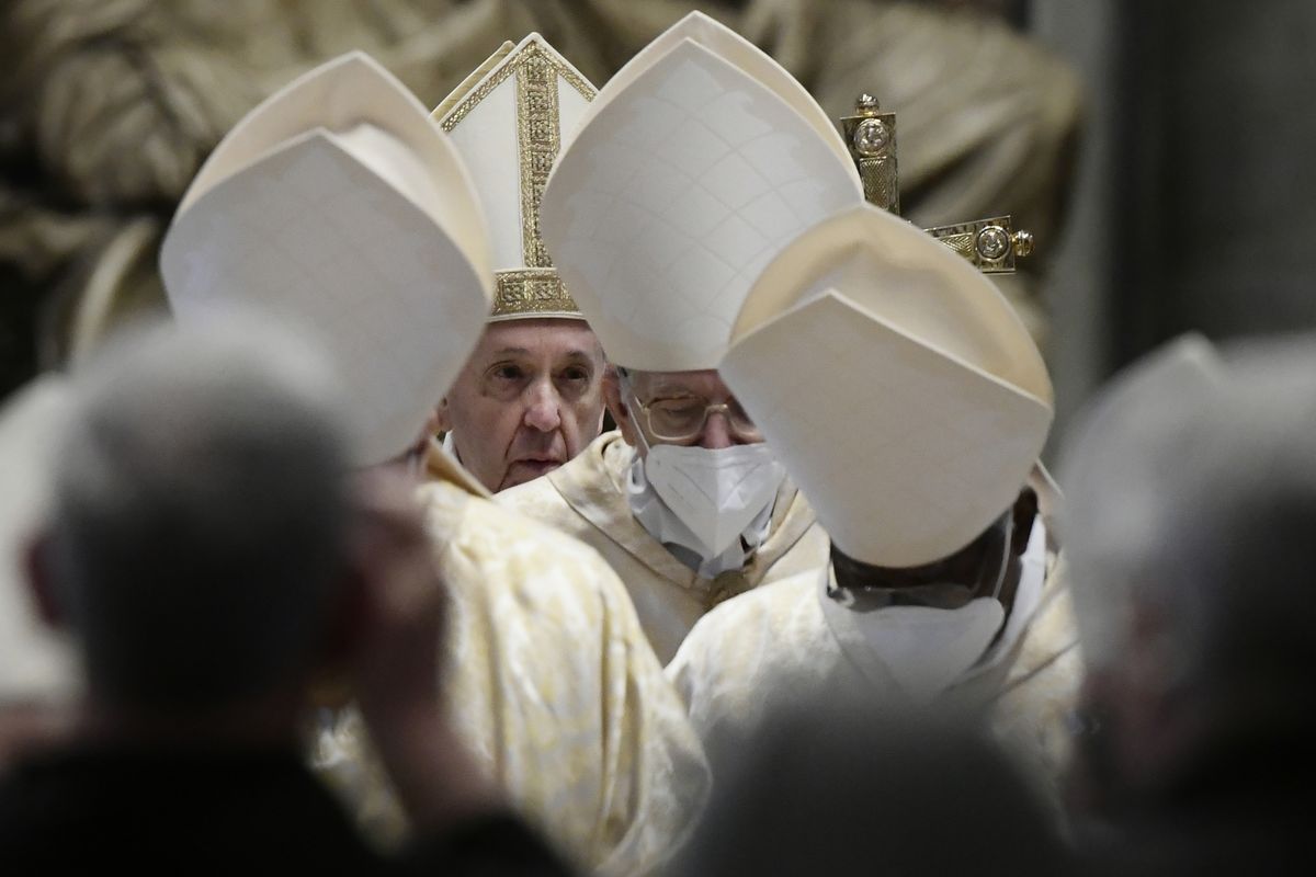 Pope Francis leaves after celebrating Easter Mass at St. Peter