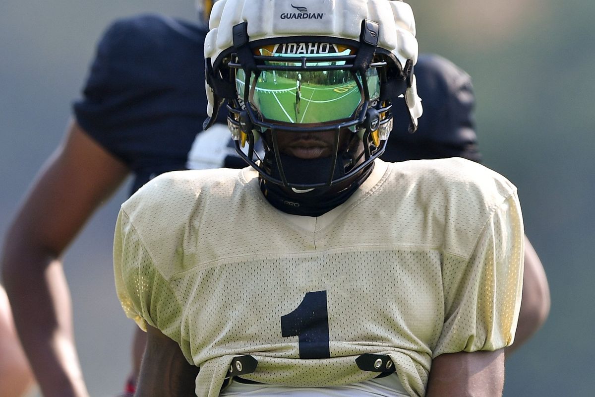 Idaho wide receiver Jermaine Jackson, pausing between plays during fall camp on Aug. 16, earned All-Big Sky first-team nods at receiver and punt returner last season.  (Tyler Tjomsland/The Spokesman-Review)